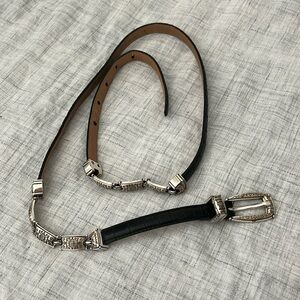 Vintage Talbots black croc embossed leather belt with engraved silver ha…